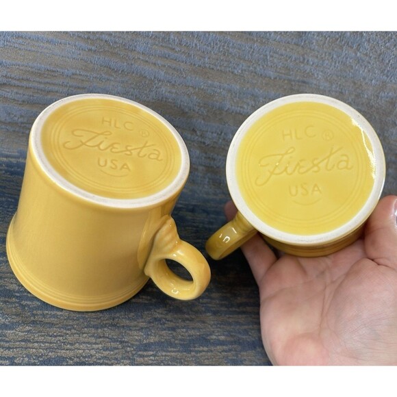 2 VTG Homer Laughlin Fiestaware Sunflower Yellow Mug Coffee Cups O Ring Handles - Picture 4 of 5